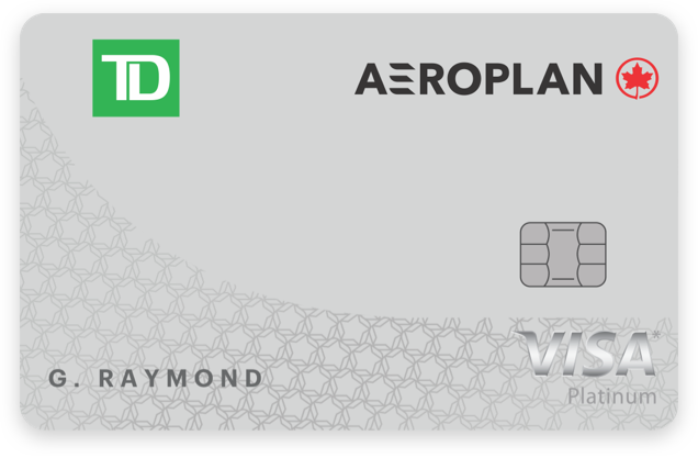 image of TD® Aeroplan® Visa Platinum* Card Review 2026. Its a Silver colored Credit Card with Text Aeroplan, VISA, and Card Holder Name on it